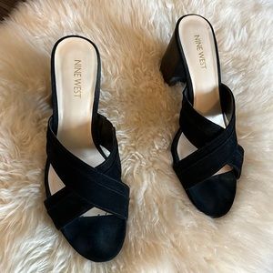 Black Nine West Block Open Toe Heels